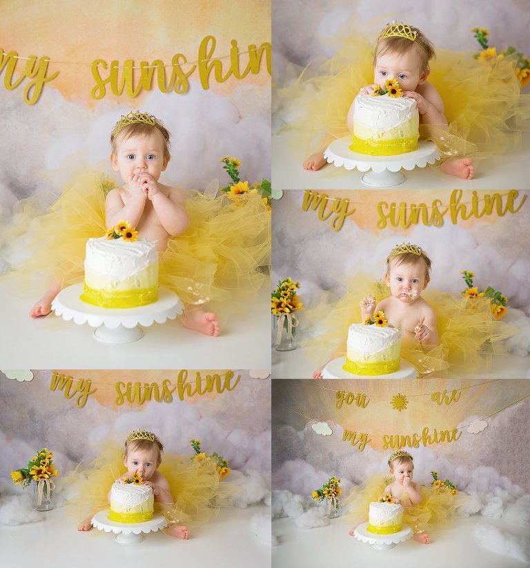 Cincinnati Cake Smash Photographer | You Are My Sunshine Cake Smash Session