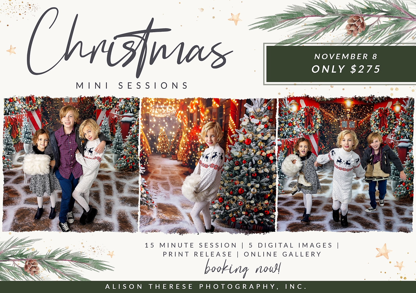 Kids playing in front of a Christmas Barn